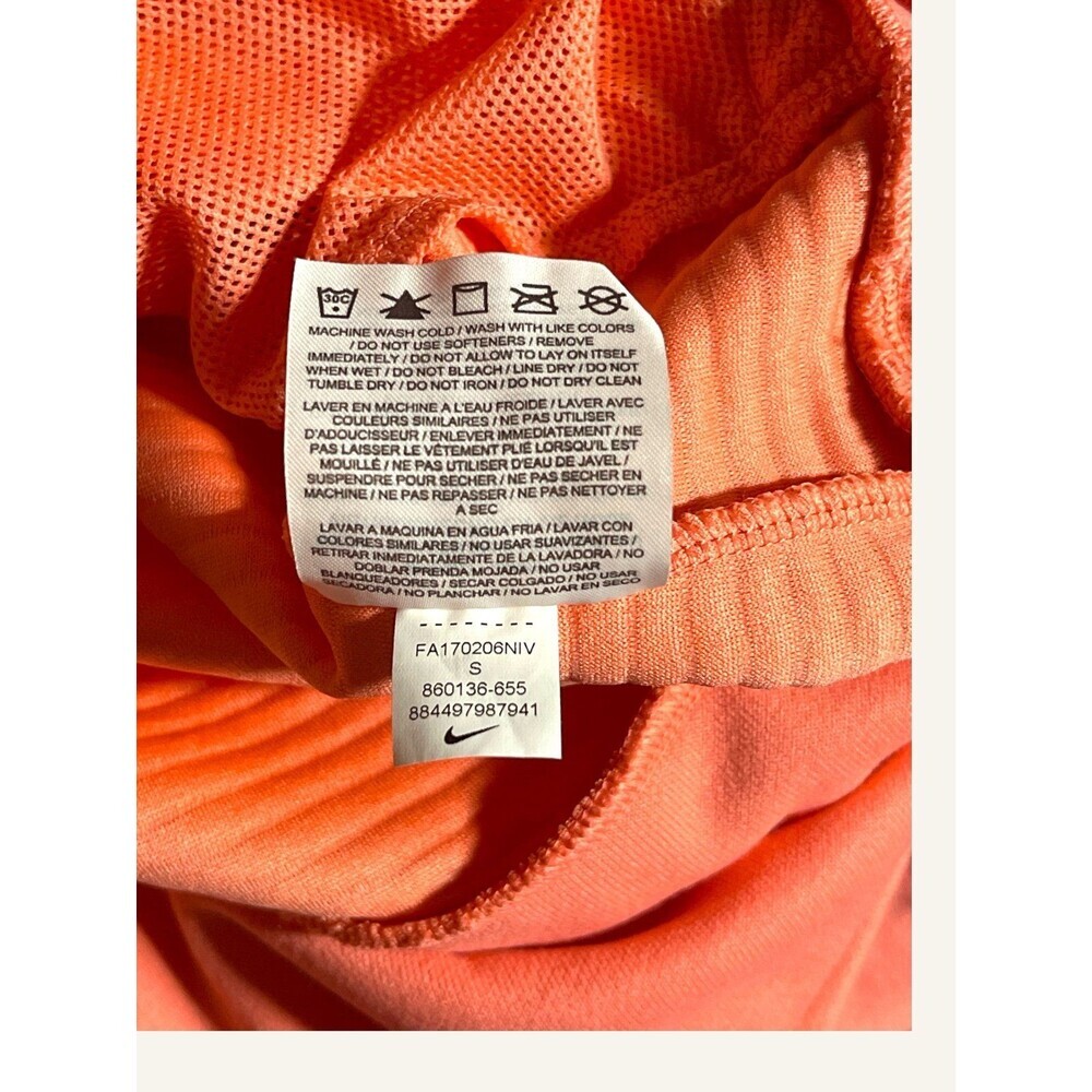 NIKE Women's S Dri-Fit Coral Pink Cropped Pullover Hoodie Sweatshirt Bubble Rib - Picture 6 of 6